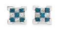 A Pair of 14 Karat White Gold Diamond and Colored Diamond Stud Earrings