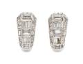 A Pair of 18 Karat White Gold and Diamond Hoop Earclips