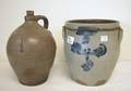 Blue decorated stoneware crock impressed Warner West Troy