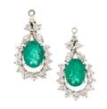 A Pair of 18 Karat White Gold Emerald and Diamond Pendant Drops H Stern