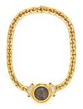 An 18 Karat Yellow Gold Coin Diamond and Ruby Necklace