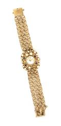 A 14 Karat Yellow Gold Cultured Pearl and Sapphire Wristwatch Perle