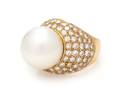 An 18 Karat Yellow Gold Cultured South Sea Pearl and Diamond Ring