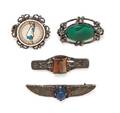 A Collection of Vintage Hardstone Glass and Enamel Brooches