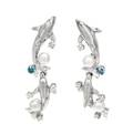 A Pair of 18 Karat White Gold Diamond Colored Diamond and Cultured Pearl Dolphin Motif Earclips Wyland
