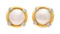 A Pair of 18 Karat Yellow Gold Mabe Pearl and Diamond Earclips La Triomphe