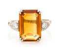 A 14 Karat White Gold Citrine and Diamond Ring