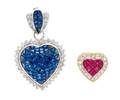 A Collection of Gold Diamond Sapphire and Ruby Heart Pendants