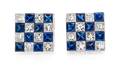 A Pair of White Gold Diamond and Sapphire Earrings