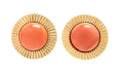 A Pair of 14 Karat Yellow Gold and Coral Earclips