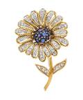 An 18 Karat Yellow Gold Sapphire and Diamond Flower Brooch Italy