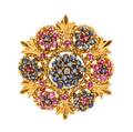 An 18 Karat Yellow Gold Sapphire Ruby and Diamond Brooch