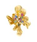 An 18 Karat Yellow Gold Multi Colored Sapphire and Diamond PendantBrooch