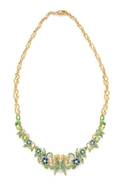 An 18 Karat Yellow Gold Diamond and Pliquea Jour Enamel Motif Necklace