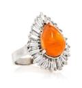 A 14 Karat White Gold Sunstone and Diamond Ring