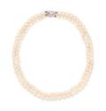 An 18 Karat White Gold and Double Strand Cultured Pearl Necklace Mikimoto
