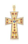 An 18 Karat Yellow Gold Diamond Sapphire and Ruby Cross Pendant