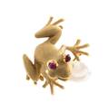 An 18 Karat Yellow Gold Cultured Pearl and Garnet Frog Brooch