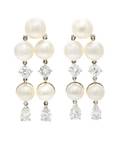 A Pair of Platinum Cultured Pearl and Diamond Pendant Earrings