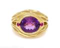 An 18 Karat Yellow Gold Amethyst and Ruby Ring