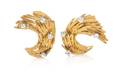 A Pair of 18 Karat Yellow Gold and Diamond Swirl Earclips Satsky