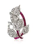 A Platinum Diamond and Ruby Brooch Circa 1930