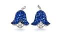 A Pair of Platinum Diamond and Mystery Set Sapphire Campanule Earclips Van Cleef  Arpels