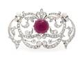 An Edwardian Platinum Topped Gold Ruby Pearl and Diamond Brooch