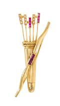 A Retro 18 Karat Yellow Gold Ruby and Diamond Brooch Cartier Paris