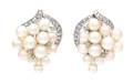 A Pair of White Gold Cultured Pearl and Diamond Earclips