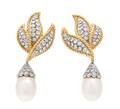 A Pair of Bicolor Gold and Diamond Earclips with Detachable Cultured Pearl Drops Circa 1960