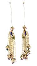 A Pair of Mughal Style 22 Karat Yellow Gold Seed Pearl Polychrome Enamel and Multigem Earrings