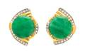 A Pair of High Karat Gold Jade and Diamond Earrings