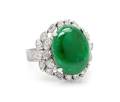 An 18 Karat White Gold Jadeite Jade and Diamond Ring