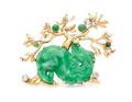 A Yellow Gold Platinum Jade and Diamond Brooch