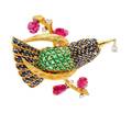 A Yellow Gold Diamond and Multigem Bird Brooch