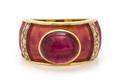 An 18 Karat Yellow Gold Tourmaline Diamond and Enamel Ring