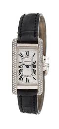 An 18 Karat White Gold and Diamond Ref 1713 Tank Americaine Wristwatch Cartier
