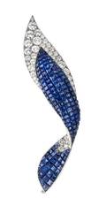 A Platinum Gold Invisibly Set Sapphire and Diamond Ribbon Brooch French Circa 1950