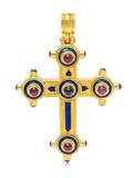 An 18 Karat Yellow Gold Ruby Sapphire and Enamel Cross Pendant Lalaounis