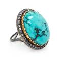 A Victorian Silver Yellow Gold Turquoise and Diamond Ring