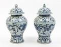 A Pair of Blue and White Porcelain Jars and Covers