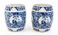 A Pair of Diminutive Blue and White Porcelain Garden Seats