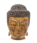 A Carved Wood Head of Buddha