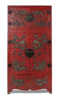 A Large Chinese Jade Inset and Cinnabar Lacquer Compound Cabinet
