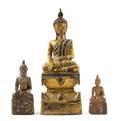 Three Thai Gilt Wood Figures of Buddha