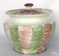 Red and green vertical rainbow spatter lidded sugar bowl