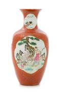 A Gilt Decorated Iron Red and Famille Rose Porcelain Vase