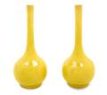 A Pair of Yellow Glazed Porcelain Bottle Vases