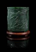 A Chinese Spinach Jade Brush Pot